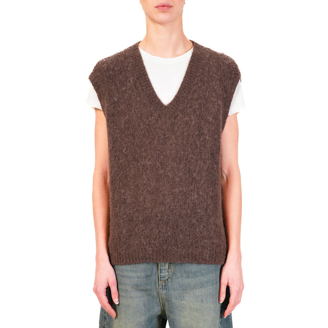 Zeroassoluto-Gilet a v alpaca - moro