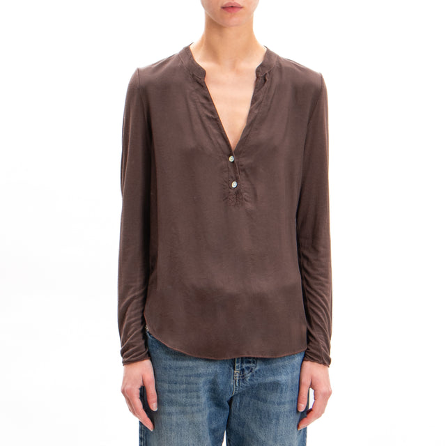 Zeroassoluto-Double fabric chester shirt - dark brown