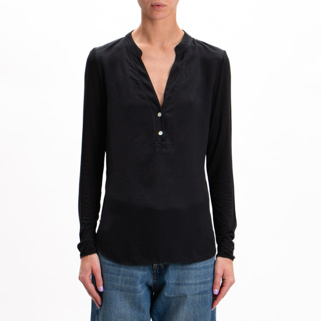 Zeroassoluto-Double fabric chester shirt - black