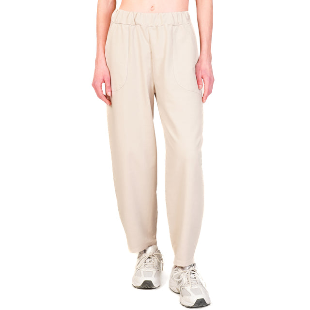 Zeroassoluto-Pantalone mom fit felpa light elastico in vita - beige