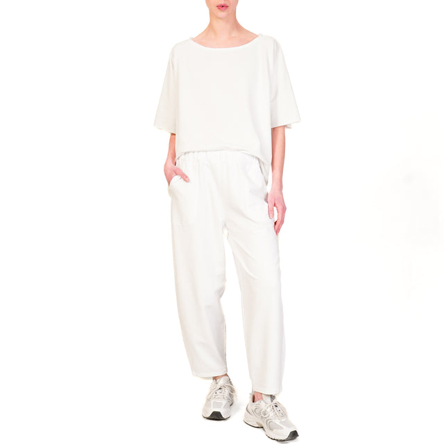 Zeroassoluto-Pantalone mom fit felpa light elastico in vita - bianco