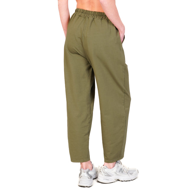 Zeroassoluto-Pantalone mom fit felpa light elastico in vita - militare