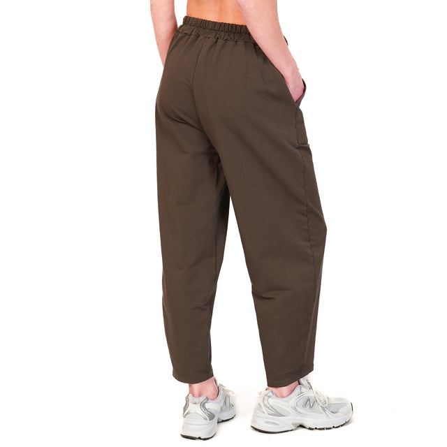 Zeroassoluto-Pantalone mom fit felpa light elastico in vita - moro