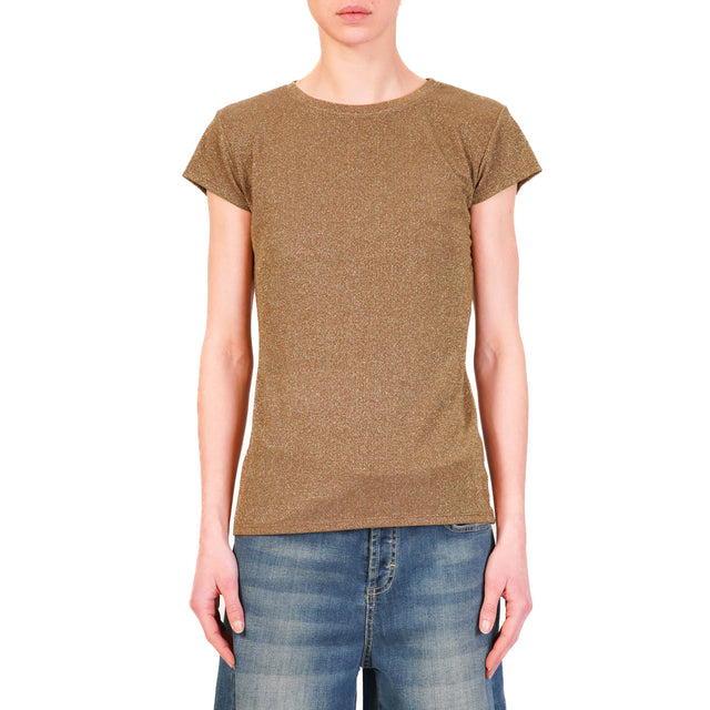 Zeroassoluto-T-shirt lurex a costine elasticizzato - bronzo