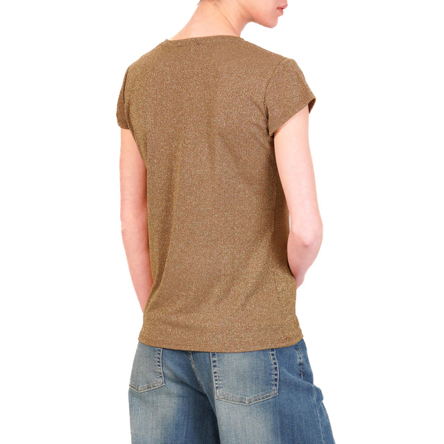 Zeroassoluto-T-shirt lurex a costine elasticizzato - bronzo