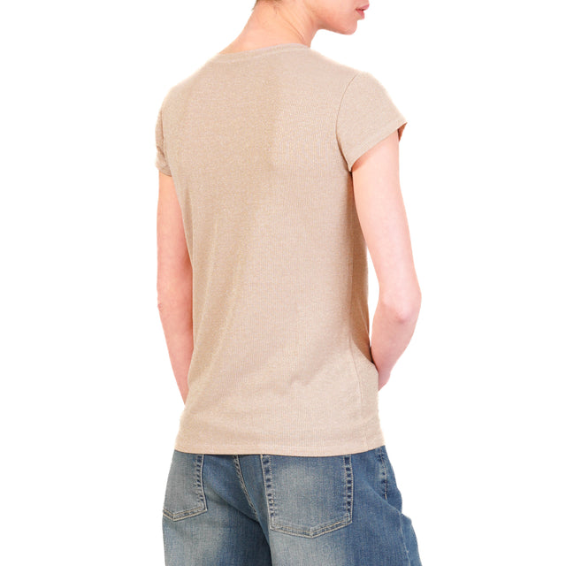 Zeroassoluto-T-shirt lurex a costine elasticizzato - cipria