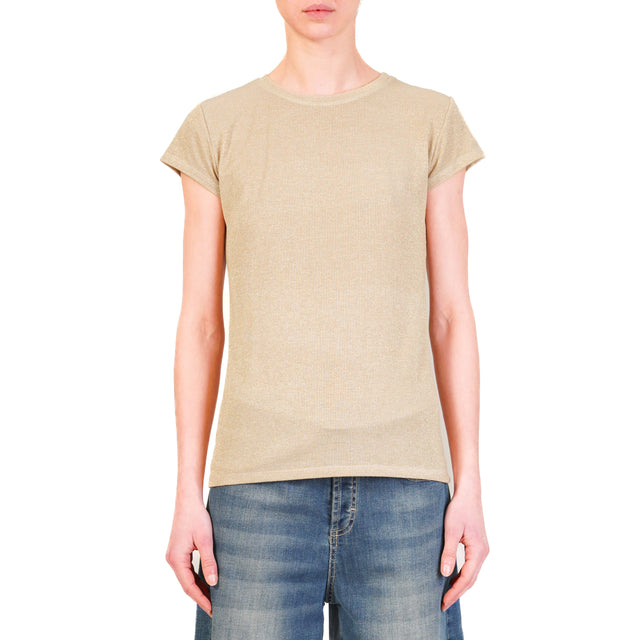 Zeroassoluto-T-shirt lurex a costine elasticizzato - gold