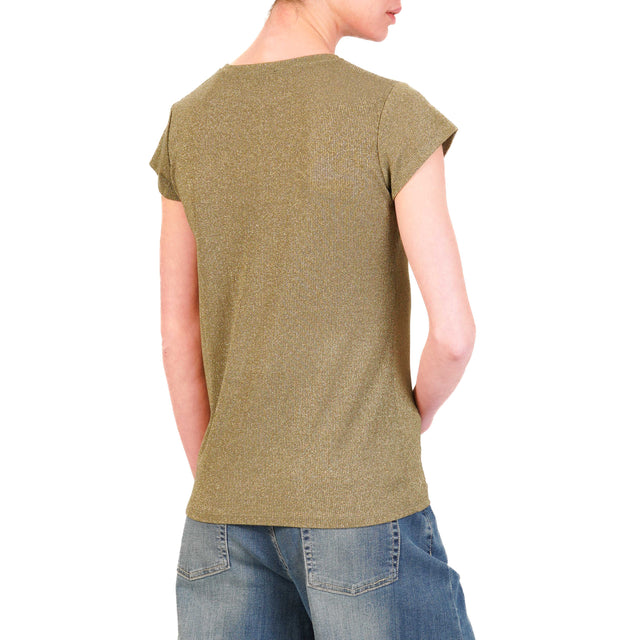 Zeroassoluto-T-shirt lurex a costine elasticizzato - militare