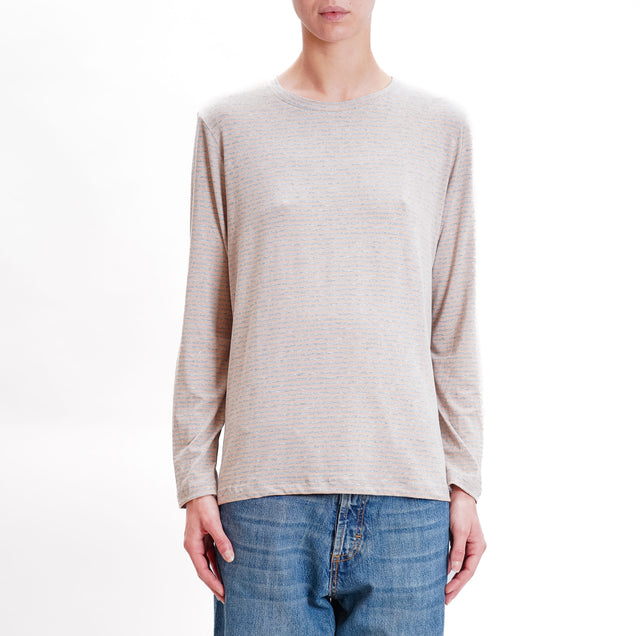 Zeroassoluto-T-shirt girocollo righe in jersey - beige/grigio melange