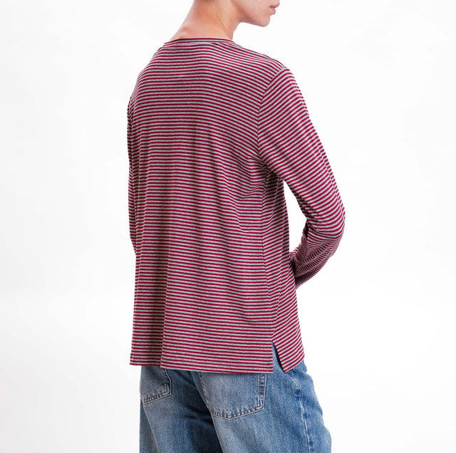 Zeroassoluto-T-shirt girocollo righe in jersey - vino/grigio melange