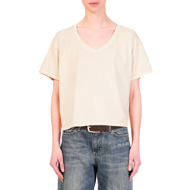 Zeroassoluto-T-shirt scollo v in cotone elasticizzato - beige