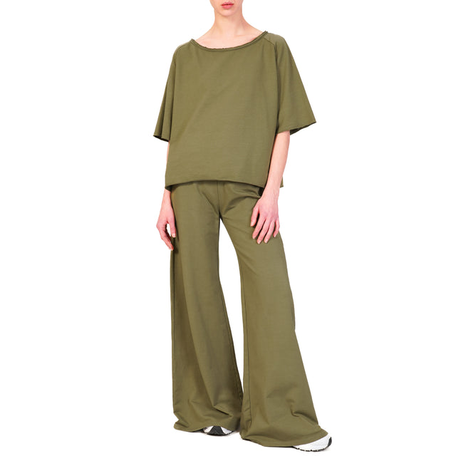 Zeroassoluto-Pantalone a zampa felpa light - militare