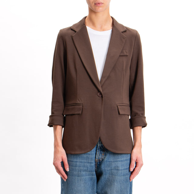 Zeroassoluto-JIMMY 1 button jacket Milan stitch - dark brown