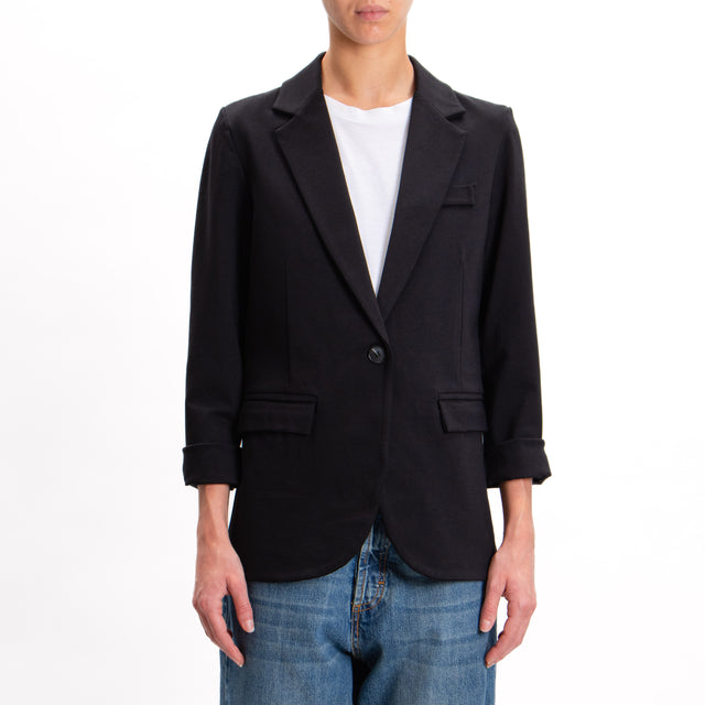 Zeroassoluto-JIMMY 1 button jacket Milan stitch - black