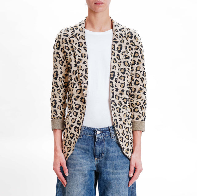 Zeroassoluto-JIN stretch jacket - animalier lurex sand/gold/black