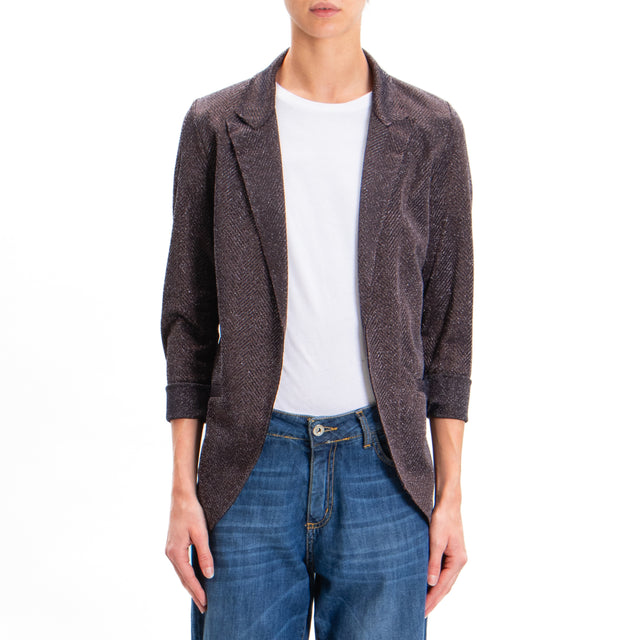 Zeroassoluto-JIN stretch jacket - dark brown/blue lurex herringbone