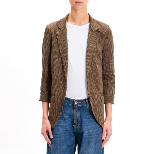 Zeroassoluto-JIN stretch jacket - dark brown/olive lurex herringbone