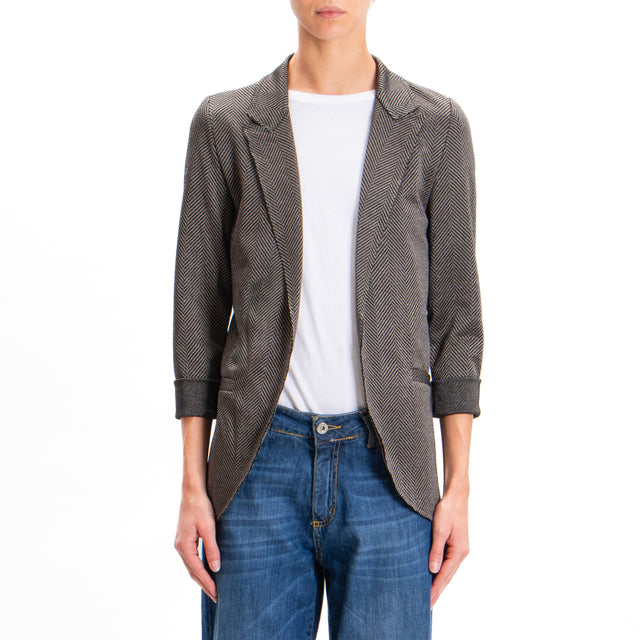 Zeroassoluto-JIN stretch jacket - black/taupe lurex herringbone