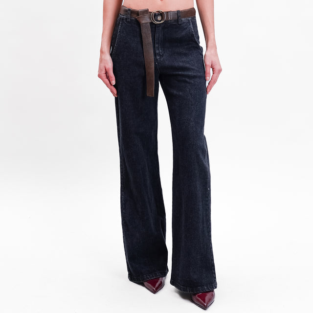 Zeroassoluto-LILLY palazzo pants in stretch denim - black denim