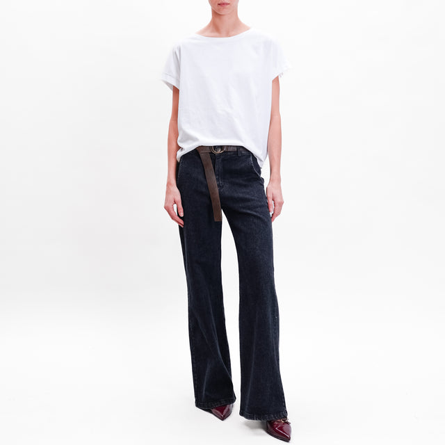 Zeroassoluto-Pantalone LILLY palazzo tela jeans - denim nero