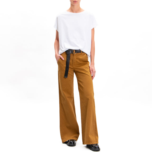 Zeroassoluto-LILLY palazzo trousers in stretch cotton - humus