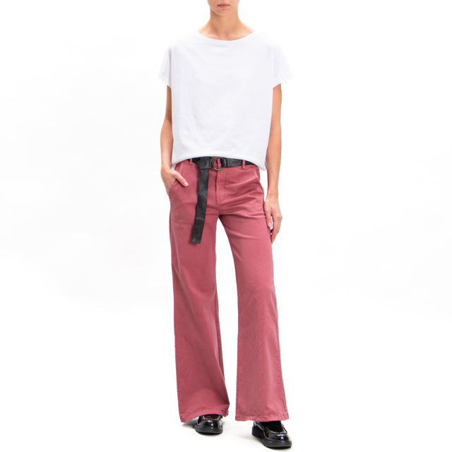 Zeroassoluto-Pantalone LILLY palazzo cotone elasticizzato - rose