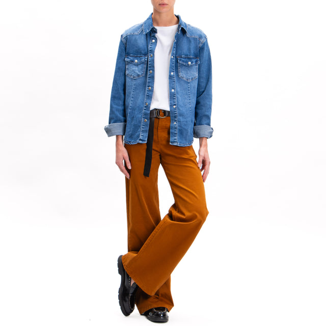 Zeroassoluto-Pantalone LILLY palazzo cotone elasticizzato - whiskey