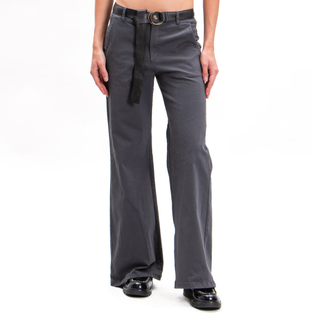 Zeroassoluto-LILLY palazzo trousers in stretch cotton - lead