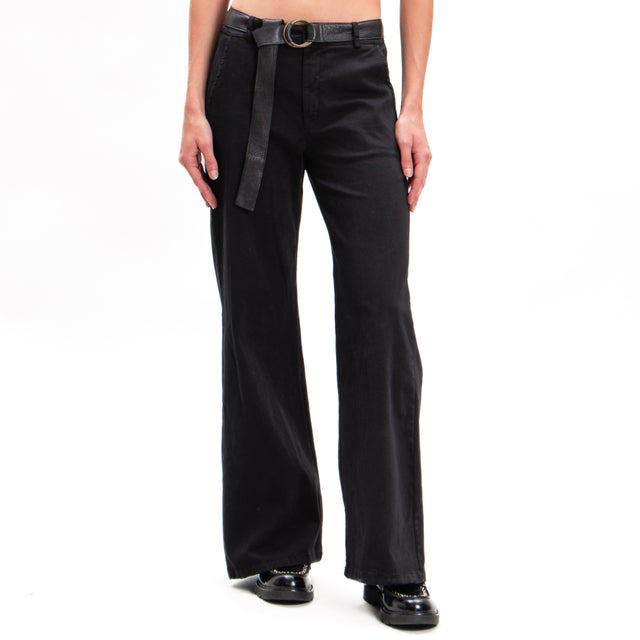 Zeroassoluto-Pantalone LILLY palazzo cotone elasticizzato - nero