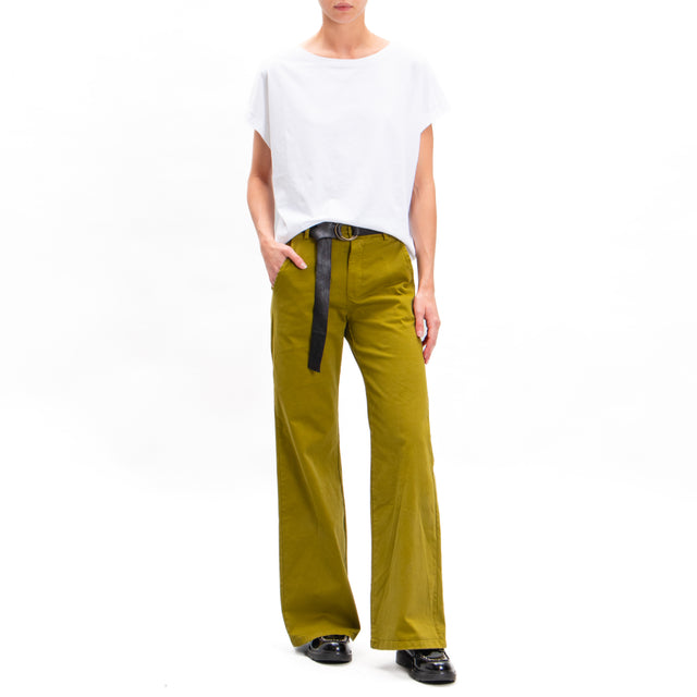 Zeroassoluto-Pantalone LILLY palazzo cotone elasticizzato - olio