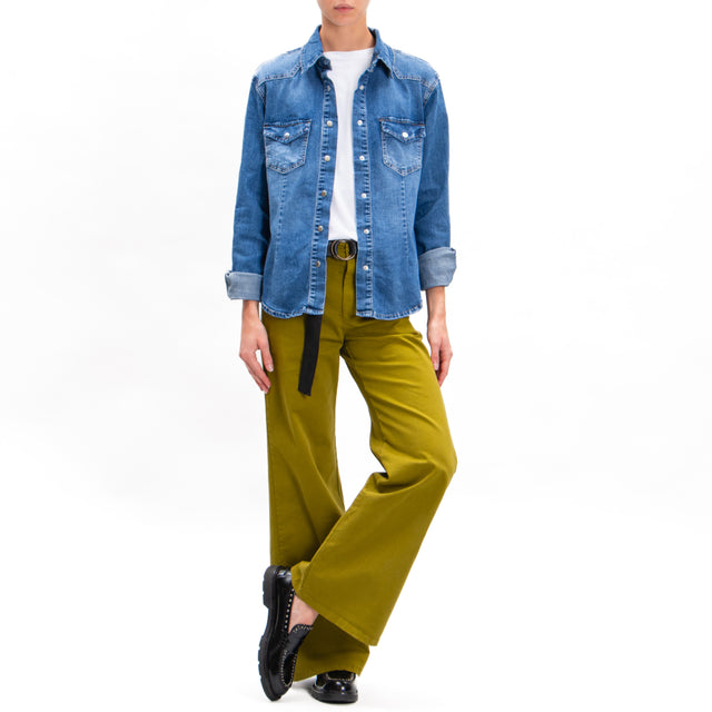 Zeroassoluto-Pantalone LILLY palazzo cotone elasticizzato - olio