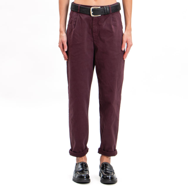 Zeroassoluto-LOLA boyfriend stretch cotton trousers - burgundy