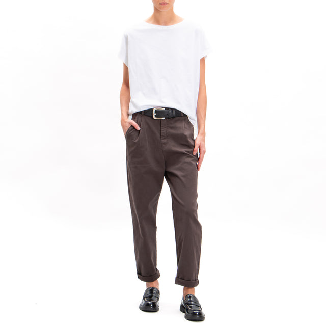 Zeroassoluto-Pantalone LOLA boyfriend cotone elasticizzato - moro