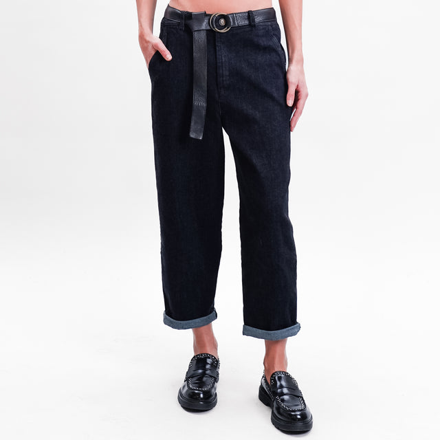 Zeroassoluto-LORY baggy stretch denim trousers - black denim