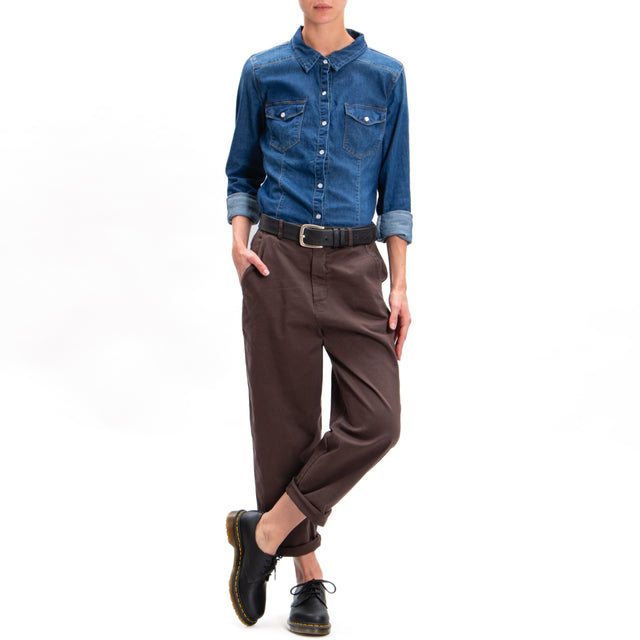 Zeroassoluto-LORY baggy stretch cotton trousers - dark brown