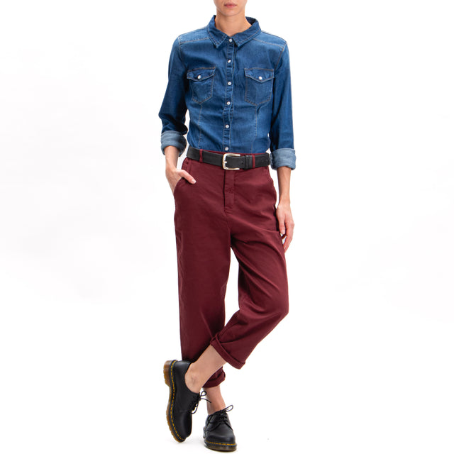 Zeroassoluto-Pantalone LORY baggy cotone elasticizzato - vino