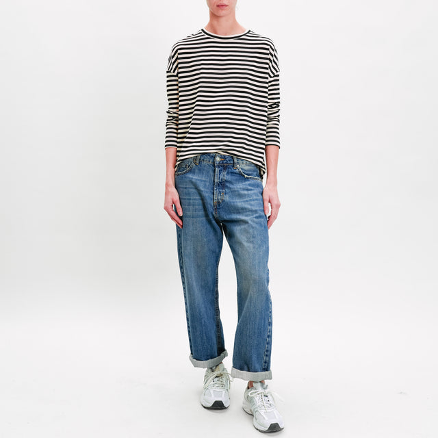 Zeroassoluto-T-shirt striped box jersey - off white/black