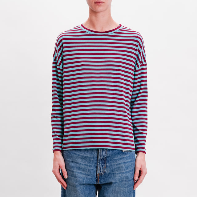 Zeroassoluto-T-shirt striped box jersey - wine/water