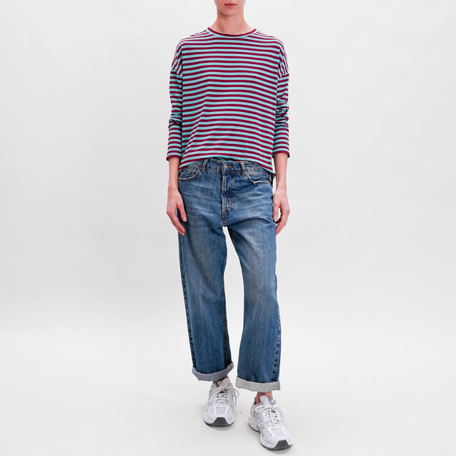 Zeroassoluto-T-shirt striped box jersey - wine/water