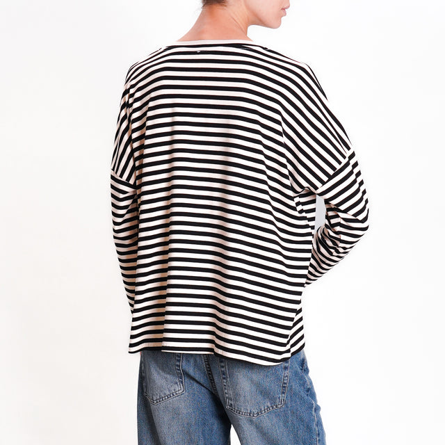 Zeroassoluto-V-neck striped jersey T-shirt - off white/black