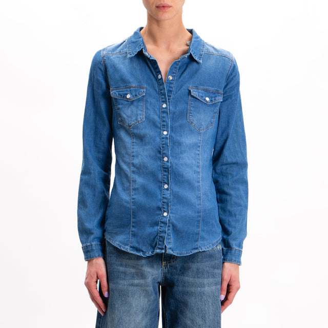 Zeroassoluto-Slim fit light stretch denim shirt - denim