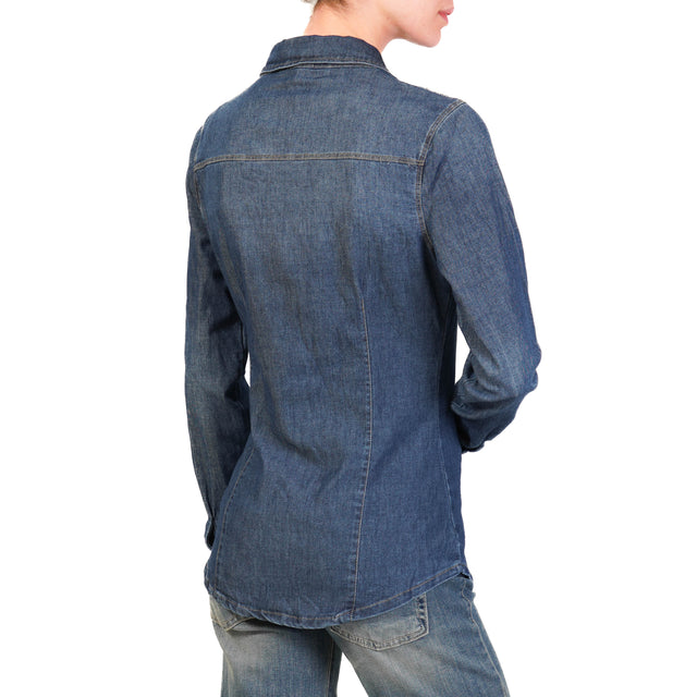 Zeroassoluto-Slim fit light stretch denim shirt - dark denim