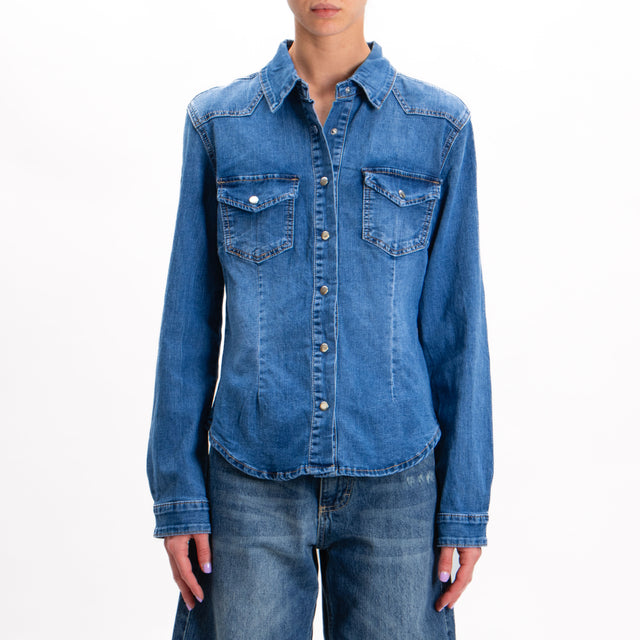 Zeroassoluto-Slim fit stretch denim shirt - denim