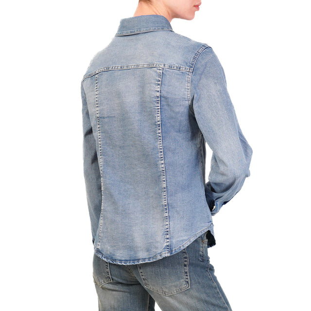 Zeroassoluto-Slim fit stretch denim shirt - denim