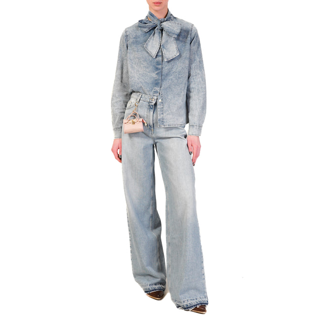 Zeroassoluto-Camicia CARRIE con fiocco stone wash - denim