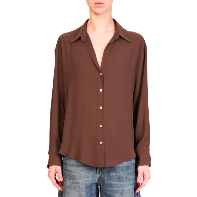 Zeroassoluto-Camicia CLAY MANO SETA - coffee