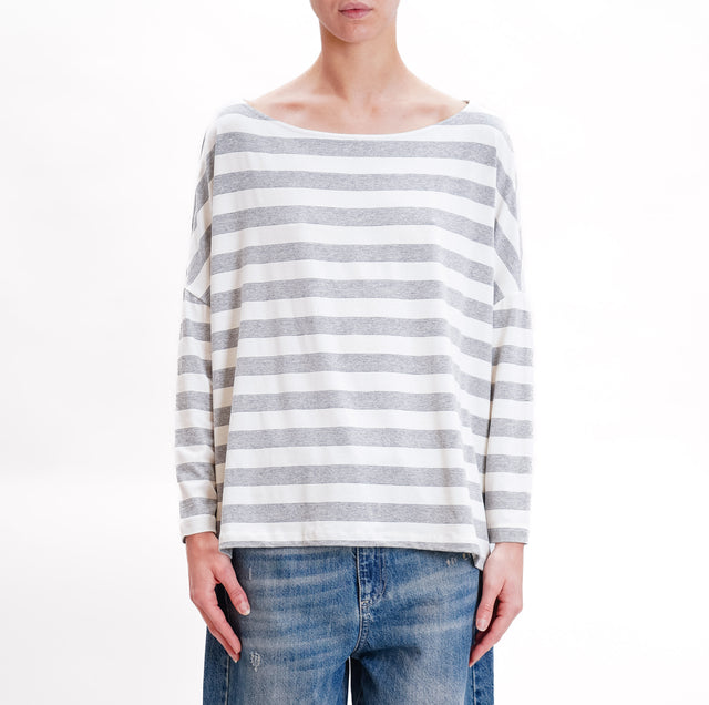 Zeroassoluto-T-shirt CLIO riga larga in jersey - latte/grigio melange