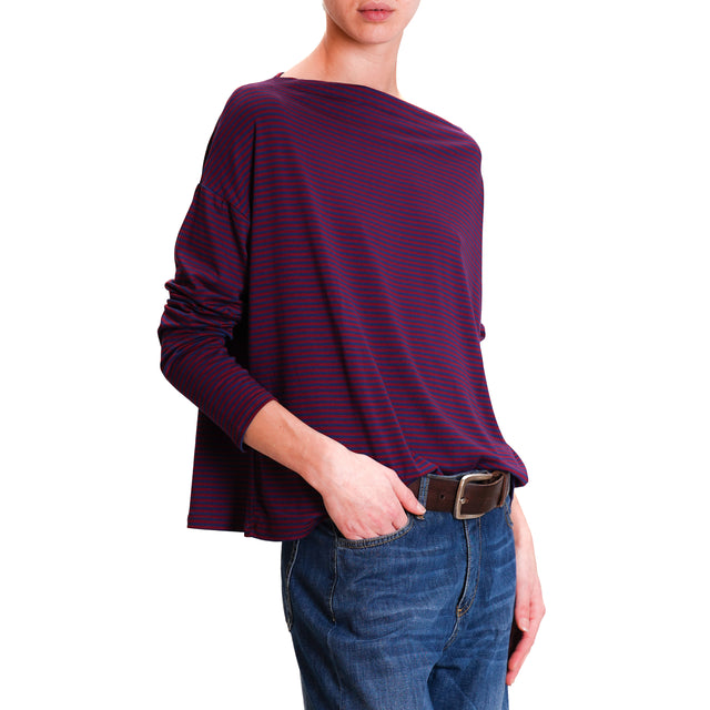 Zeroassoluto-T-shirt CLOE righe in jersey - vino/blu