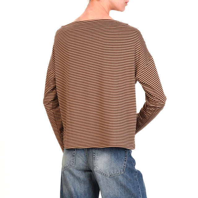 Zeroassoluto-T-shirt CLOE righe in jersey - moro/beige