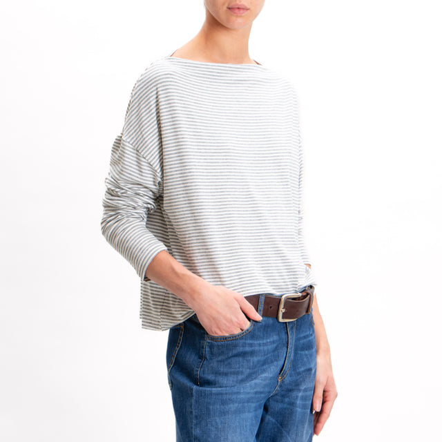 Zeroassoluto-T-shirt CLOE righe in jersey - latte/grigio melange